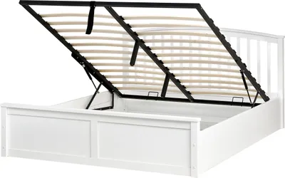 Produktbild von BELIANI Bett Weiß Kiefernholz mit Bettkasten Lattenrost 160x200 cm Hochklappbar Hohes Kopfteil Skandi-Stil Schlafzimmer Doppelbett Holzbett