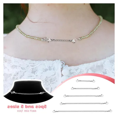 Produktbild von 5 Stück Kettenverlängerungen aus Edelstahl in Silber, 5cm, 7,5cm, 10cm, 12,5cm, 15cm, 3mm Breite, Verlängerung für Halsketten und Armbänder