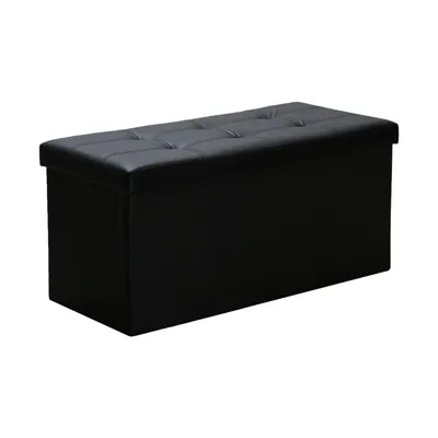 Produktbild von VINGO Sitzhocker mit Stauraum, Fußbank Truhen Aufbewahrungsbox faltbar belastbar bis 300 kg, Kunstleder, 76 x 38 x 38 cm (Schwarz )