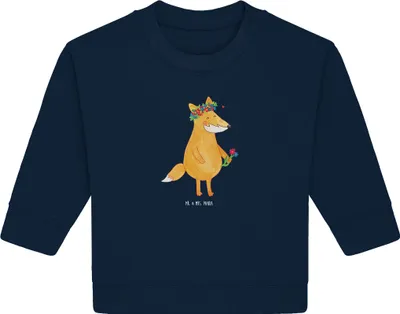 Produktbild von Mr. & Mrs. Panda Organic Baby Pullover Fuchs Blumen 12. - 18. Monat - French Navy - Geschenk, Blume, Mich, Ich, Motivation, Selbstbewusstsein, Blumenliebe, Bullover, Boho