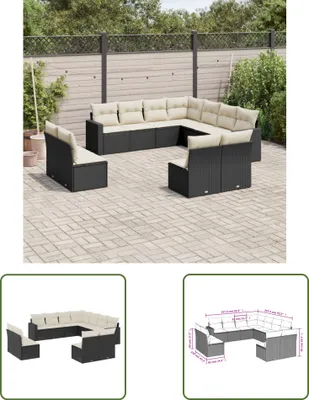 Produktbild von The Living Store 11-tlg. Garten-Sofagarnitur mit Kissen Schwarz Poly Rattan