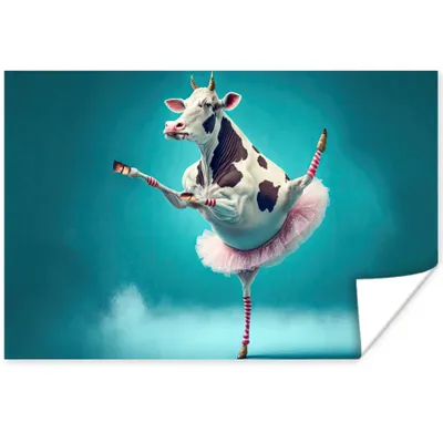 Produktbild von MuchoWow® Poster Kuh - Ballett - Porträt - Blau - Tiere 120x80 cm - Bilder