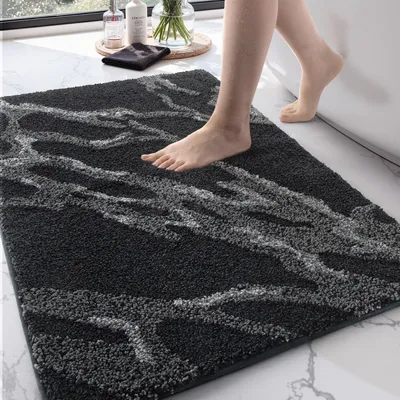 Produktbild von Rutschfeste Badematte 60 x 90 cm, waschbarer Badvorleger, weiche Mikrofaser-Badematte, saugfähige Bade-/Duschmatte, schwarz