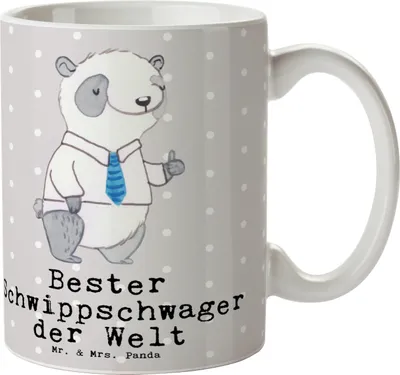 Produktbild von Mr. & Mrs. Panda Tasse Panda Bester Schwippschwager der Welt - Grau Pastell - Geschenk, Kaffeebecher, Kaffeepott, Trinkbecher, Schwipschwager, Schwibschwager, Becher