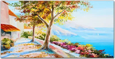 Produktbild von Coloray Bild aus Acryl 140 cm x 70 cm - Gehärtetes Acryl Bild auf Acrylglas Küche Wohnzimmer Wanddekoration Dekoration - Bäume Meer Himmel