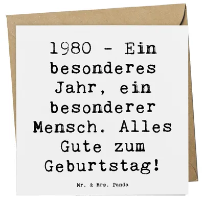Produktbild von Mr. & Mrs. Panda Glückwunschkarte Spruch 1980 Geburtstag - Weiß - Geschenk, feiern, Alter, Glückwünsche, besonderer Mensch, doppelkarte, Happy Birthday, Grußkarte