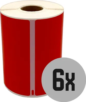 Produktbild von DULA Dymo kompatible Etiketten, S0904980, 104 mm x 159 mm, Rot, Permanent, 6 Rollen, 220 Etiketten pro Rolle