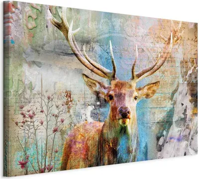 Produktbild von Italienischer Leinwand Leinwandbild - Deer on Wood 30x20 cm Tiere g-C-0060-b-b