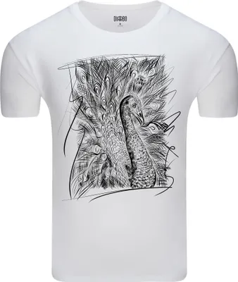 Produktbild von Diarbo Herren T-Shirt mit Tierliebhaber Druck Pfauenskizze Weiß Gr.S