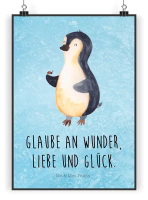 Produktbild von Mr. & Mrs. Panda Bild Pinguin Marienkäfer DIN A4 - Eisblau - Geschenk, Plakat, Wandbild, drucke, Liebe, Kleine Wunder, Glück, Aufmerksam, wanddeko, kunstdruck poster