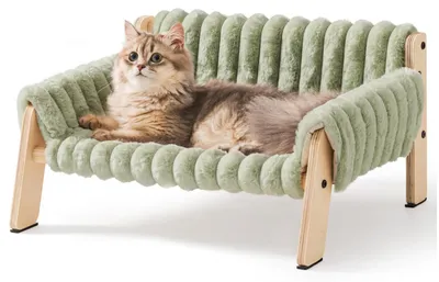 Katzenbett erhöht, stilvoll, abnehmbar, Grün, M