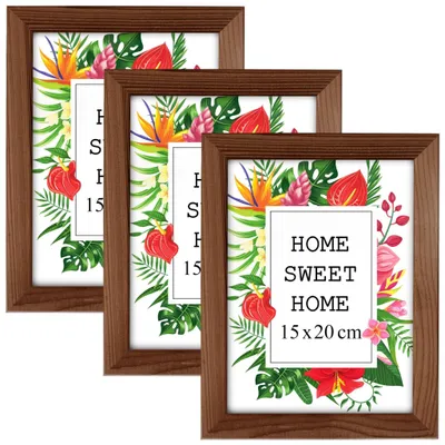 Obrázek produktu pro Sada 3 hnědých rámečků MG Design, rozměr 15 x 20 cm – vyrobené z pravého dřeva s akrylovým sklem, vhodné k zavěšení i k postavení, pro fotografie, plakáty a puzzle