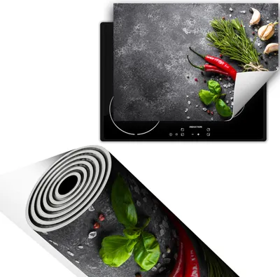 Image de Plaque de recouvrement pour cuisinière 70x52 cm Couverture de plaque vitrocéramique Tapis antidérapant Enroulable, Épices Chili Ardoise