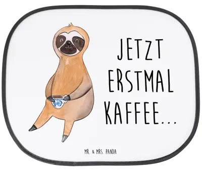 Produktbild von Mr. & Mrs. Panda Sonnenschutz Auto Faultier Kaffee - Weiß - Geschenk, Autoscheibe, Morgenmuffel, saugnapf, Sonnenblende, Coffee, Kaffeetasse, Autoscheiben