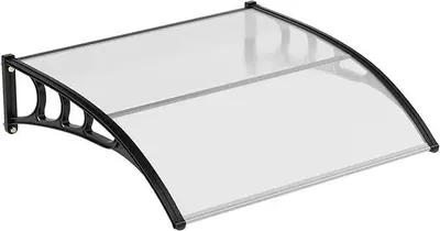 Immagine prodotto di Tenda per porta d'ingresso - Tettoia per porta 120 x 80 cm - Alluminio e policarbonato - Tettoia trasparente ad arco - Bianco