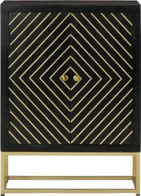 Image de vidaXL Buffet avec 2 portes noir or 55x30x75 cm bois massif mangue