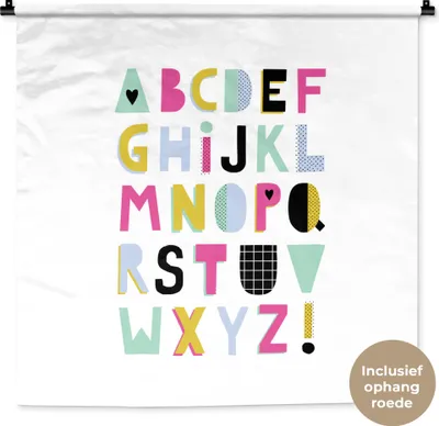 Produktbild von MuchoWow® Wandteppich Wandbehang Alphabet - Buchstaben - Weiß 90x90 cm Tapisserie Dekoration Wandtuch - Wandaufhänger