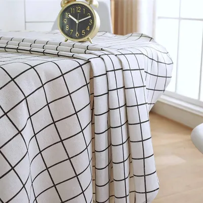 Produktbild von Karierte Tischdecke, Baumwoll-Leinen Tischdecke, Weiß/Schwarz Karriert, Nicht-verblassend, Staubdicht, Waschbare Tischdecke für Küche Esszimmer Feier Hochzeit 140 x 220 cm