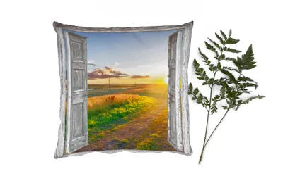 Produktbild von MuchoWow® Zierkissen Sofakissen Wohnzimmer Dekokissen 50x50 cm Aussicht - Landschaft - Landschaft - Sonne - Komfort - Sofakissen