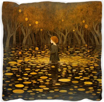 Produktbild von Wallario Premium Kissen, weiche Oberfläche, mit Motiv Goldener Wald, Größe: 60 x 60 cm, mit weißer Rückseite