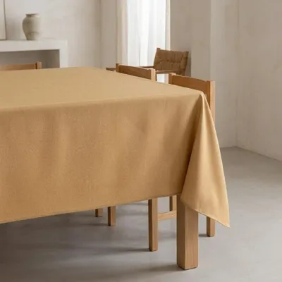 Imagen del producto de Mantel GAMUSI, resistente a las manchas, liso, rectangular, tejido melange, tacto natural, 140 x 240 cm, color mostaza