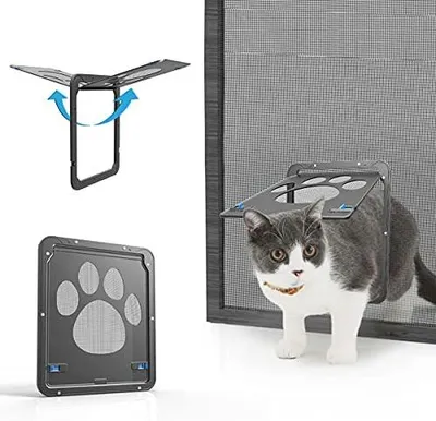 Produktbild von Haustierklappe Fliegengitter mit Magnet Hundeklappe Katzenklappe für Fliegengittertür Abschließbar Haustiertür für Katzen/Hunde