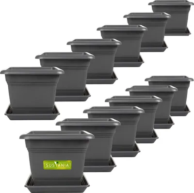 Produktbild von Eckiger Blumentopf anthrazit 28x28 cm mit Untersetzer, robust, 12er Set