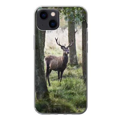 Produktbild von MuchoWow® Handyhülle Schutzhülle Hülle für iPhone 13 mini Hirsche - Bäume - Gras Silikon Softcase Handy Hülle - Softcase