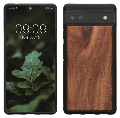 Produktbild von kwmobile Handyhülle für Google Pixel 6a Hülle Holz - Case mit TPU Bumper - Stoßfestes Hardcase - Schutzhülle Cover in Vintage Braun Braun