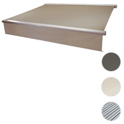 Produktbild von Elektrische Vollkassetten-Markise T124, 4x3m ausfahrbarer Volant  Polyester Sand
