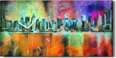 Produktbild von Wohnzimmer-Bild Leinwand Uhr Geräuschlos 60x30 Malerei Abstrakte Kunst Stadt - weiße Hände