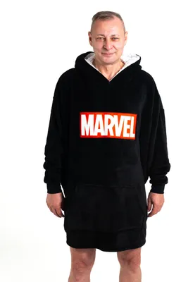 Produktbild von Marvel Oversize Cozy Hoodie für Herren - Logo Übergroße Männer Kuschelpullover Flauschiger Deckenpullover Schwarz