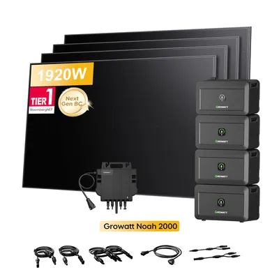 Produktbild von Powerness® Balkonkraftwerk mit Speicher 8192Wh 4x NOAH 2000 Speicher mit 800W Wechselrichter und 1920W Full Black Bifazial Solarmodule 0% VAT