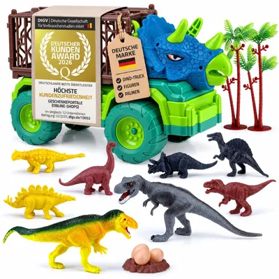 Productafbeelding van Dinosaurus speelgoed, 16-delig, speelmat, geschikt voor kinderen vanaf 3 jaar, dinosaurusset met vrachtwagen