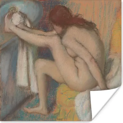 Produktbild von MuchoWow® Poster Frau trocknet ihren Fuß - Gemälde von Edgar Degas 50x50 cm - Wohnzimmerdekoration