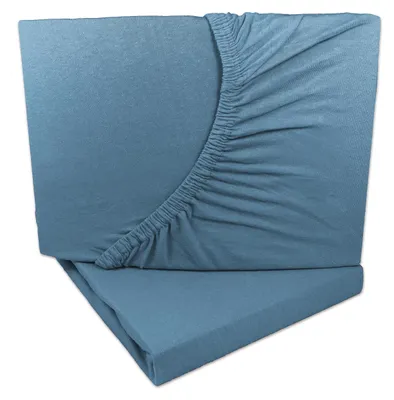 Produktbild von 2er Set Jersey Spannbettlaken Rauchblau / Graublau 90x200 - 100x200 cm 100% Baumwolle
