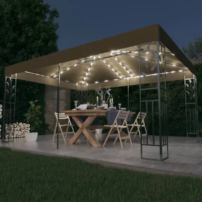 Produktbild von Pavillon mit Doppeldach & LED-Lichterkette 3x4 m Taupe , Pavillons & Partyzelte Design 2024