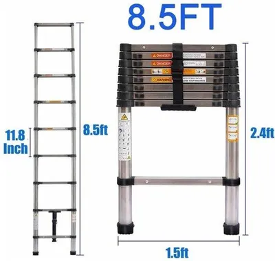 Productafbeelding van Telescopische Ladder 2,6 Meter - Lichtgewicht Opvouwbare Vouwladder - Multifunctioneel En Draagbaar