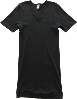 Extralanges Herren kurzarm Shirt +6 cm V-Neck mit Bund als Abschluss schwarz