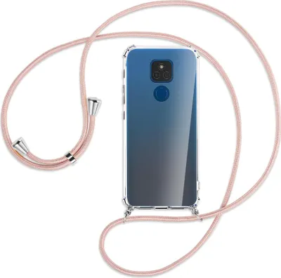 Produktbild von Handykette Backcover-Schutzhülle mit Band (Metall silberfarben) für Motorola Moto E7 Plus - roségold