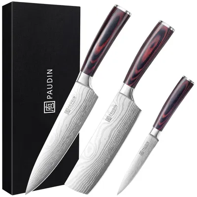 Produktbild von Kochmesser Nakiri-Messer Gemüsemesser - 20 cm - Edelstahl - Pakkaholz Griff - 3er Set