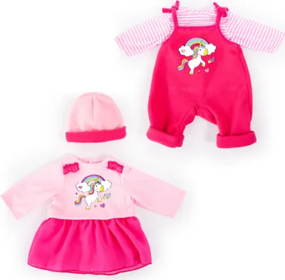Produktbild von Bayer Design 84619AG Kleider für Puppen 40-46cm, 4 Teile, Babypuppen Anziehsachen, rosa, pink, Einhornmotiv