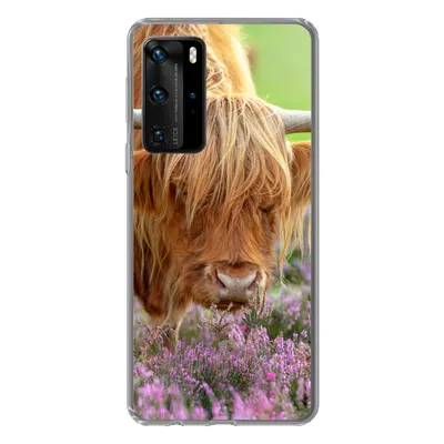 Produktbild von MuchoWow® Handyhülle Schutzhülle Hülle für Huawei P40 Pro Schottischer Highlander - Lila - Blumen Silikon Softcase Handy Hülle - Schutz