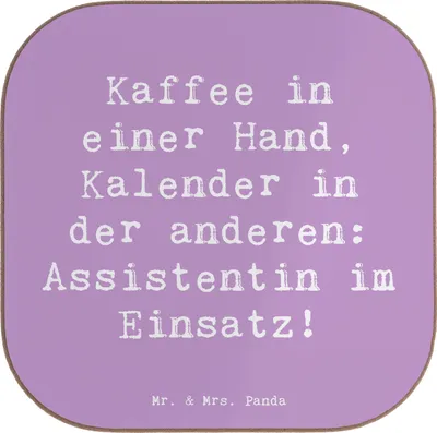 Produktbild von Mr. & Mrs. Panda Holzuntersetzer Spruch Assistentin im Einsatz - Lavendeltraum - Geschenk, gläseruntersetzer, Untersetzer Gläser, Berufe, für, kreative Geschenke, Beruf
