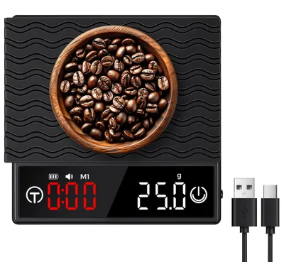 Küchenwaage 0,1 g / 2 kg, LED, Timer, USB-C, schwarz
