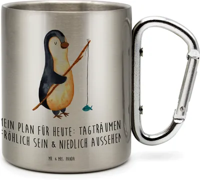 Produktbild von Mr. & Mrs. Panda Thermobecher Pinguin Angler - Transparent - Geschenk, Edelstahlbecher, Angeln, Urlaub, Motiviert, Geschenkidee, Isolierbecher, thermotasse, Edelstahl