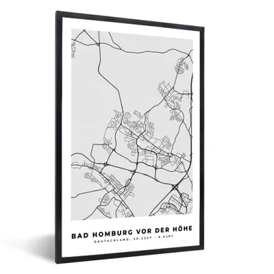 Produktbild von MuchoWow® Gerahmtes Poster Bad Homburg Vor Der Höhe - Stadtplan - Deutschland - Karte 40x60 cm - Poster mit Schwarzem Bilderrahmen Wandposter Rahmen Foto Bilder - Papierdruck - Wandbilder
