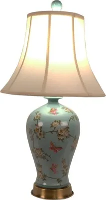 Produktbild von Fine Asianliving Chinesische Tischlampe Porzellan mit Schirm Handbemalt Türkis B40xT40xH76cm