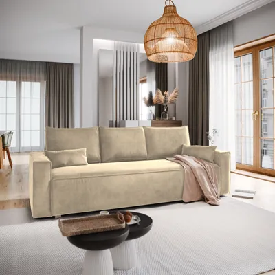 Produktbild von Sofa ALATRI Creme Velours-Stoff mit Schlaffunktion, Sofa mit Bettkasten, Sofa mit Bettkasten, Wohnzimmersofa, Couch, Soffa, Bettsofa, Couchgarnitur- Creme, Monolith 04