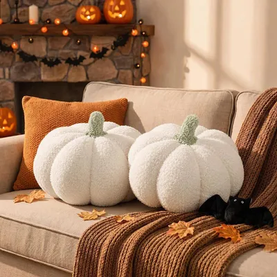 Halloweenkissen 2er Set 28 cm 3D Kürbiskissen Plüsch Herbstdeko